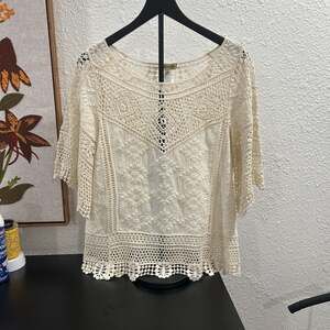 Democracy Ivory Crochet Lace Fringe Top